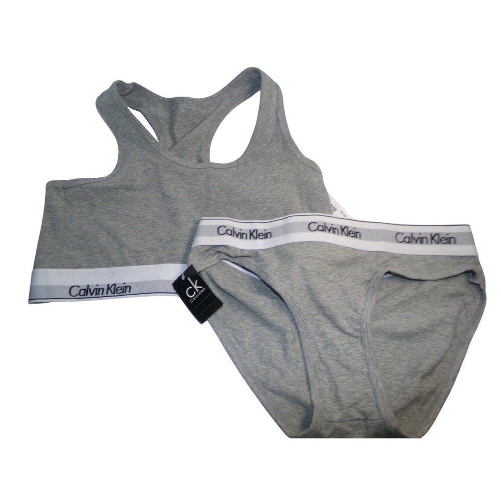 Calvin Klein Modern Cotton Bralette and Bikini Set Heather Grey Large NWT